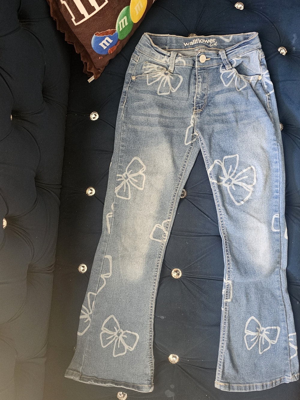 Wallflower Light Blue Bow-Print Flare Jeans